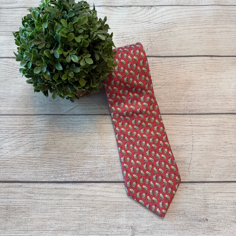 Vineyard Vines Red Silk Tie with Beer Mug Motif